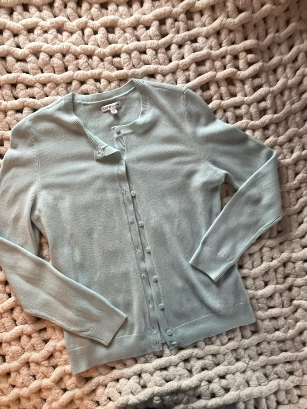 croft & barrow Light Mint/teal Button-Front Crewneck Cardigan